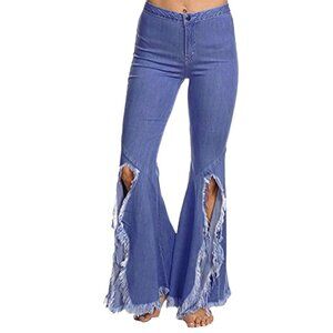 CHARTOU Tassel Flared Slit Ripped Jeans Denim Pants